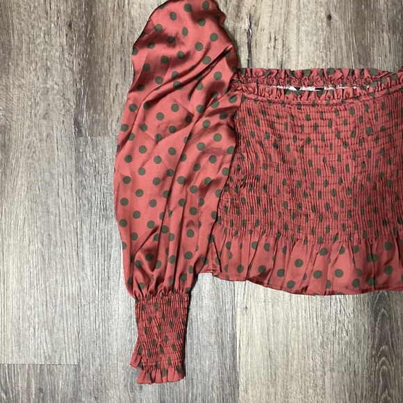 Zara red green polka dot blouse top, medium - Picture 5 of 8